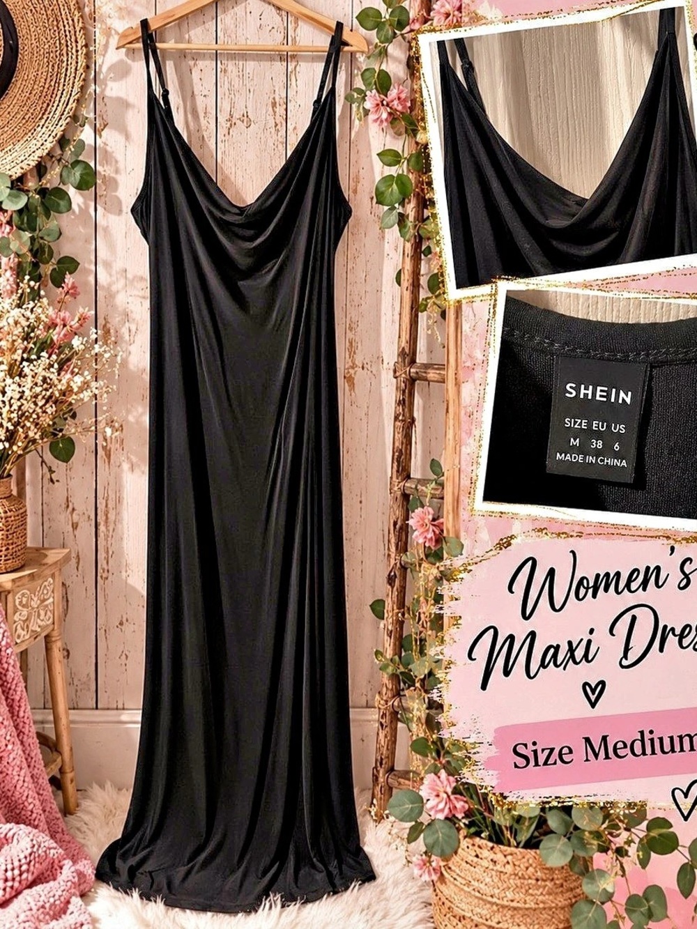 SHEIN Women's Black Maxi Dress Size Medium